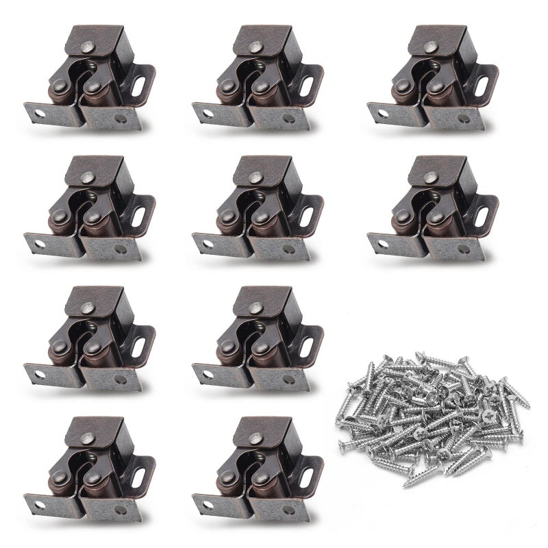 Luomorgo 10 Pack Double Roller Catch Cabinet Latches with Spear Strike for Cupboard Closet Door, Antique Bronze - Image 1